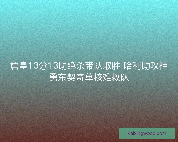 詹皇13分13助绝杀带队取胜 哈利助攻神勇东契奇单核难救队